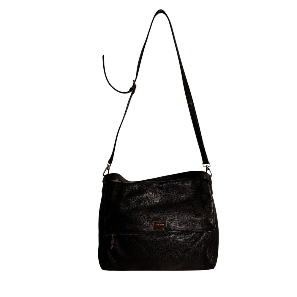 Kate Spade Large Black Leather Crossbody-Shoulder Bag Pebble Leather. Lined.